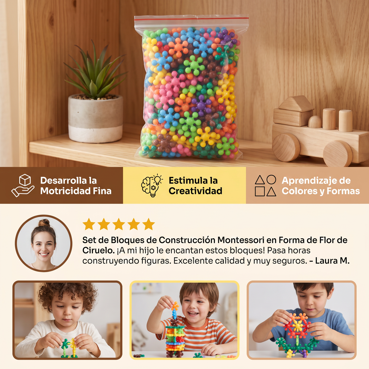 Set de Bloques de Construcción Montessori en Forma de Flor de Ciruelo