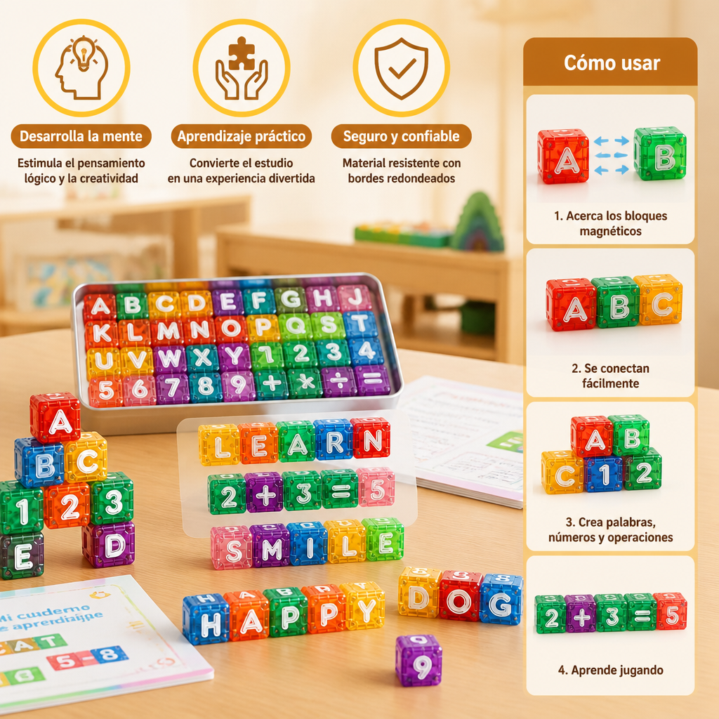Set Educativo Magnético de 40 Piezas con Letras y Números – Juguete Montessori STEM para Niños