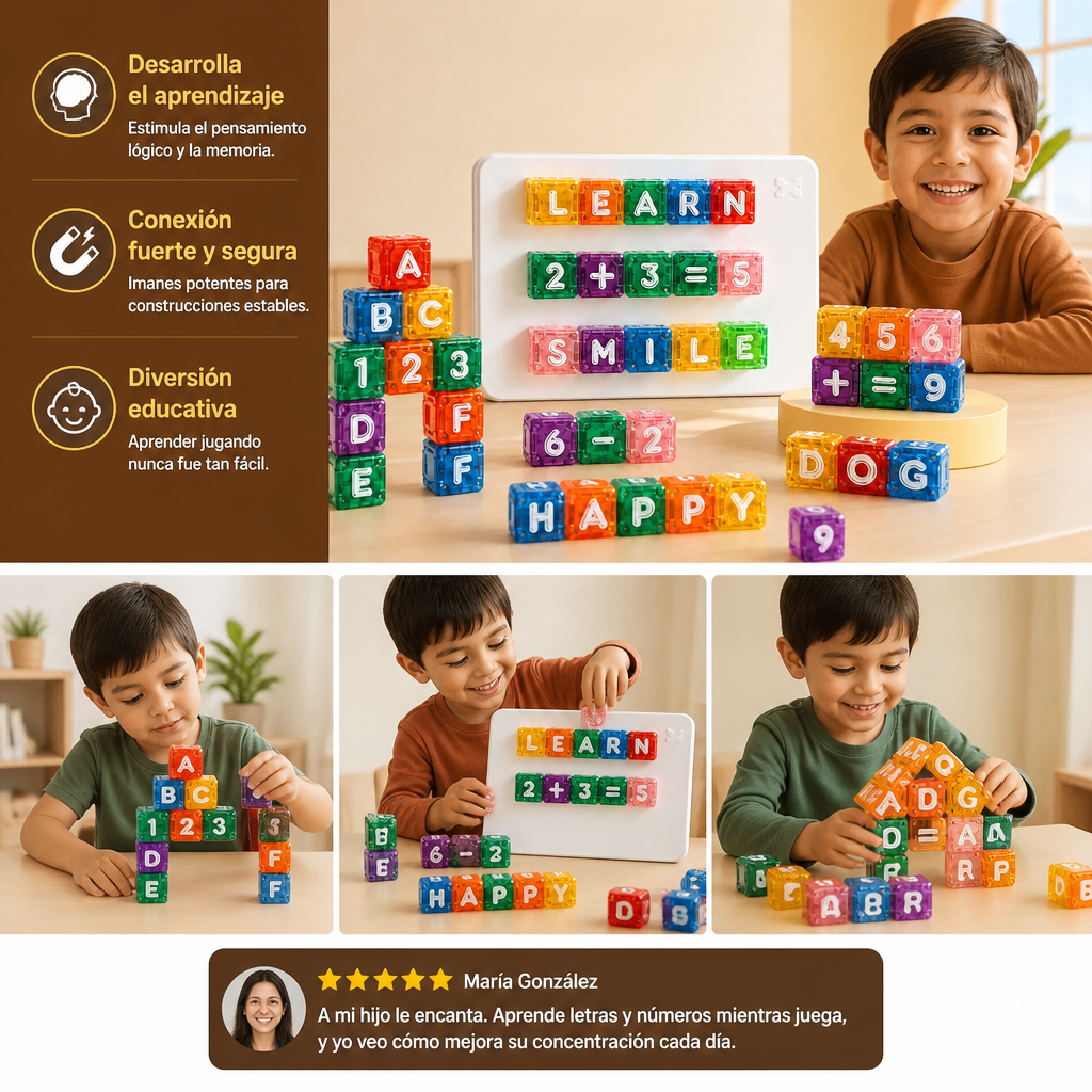 Set Educativo Magnético de 40 Piezas con Letras y Números – Juguete Montessori STEM para Niños