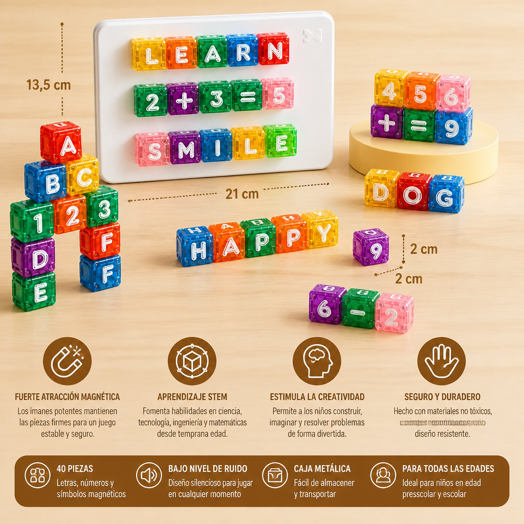 Set Educativo Magnético de 40 Piezas con Letras y Números – Juguete Montessori STEM para Niños
