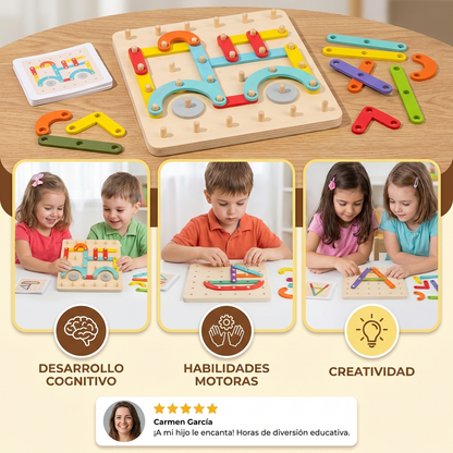 Puzzle de tablero de clavijas Montessori para niños | Juguete creativo de combinar formas con letras y números para el aprendizaje temprano