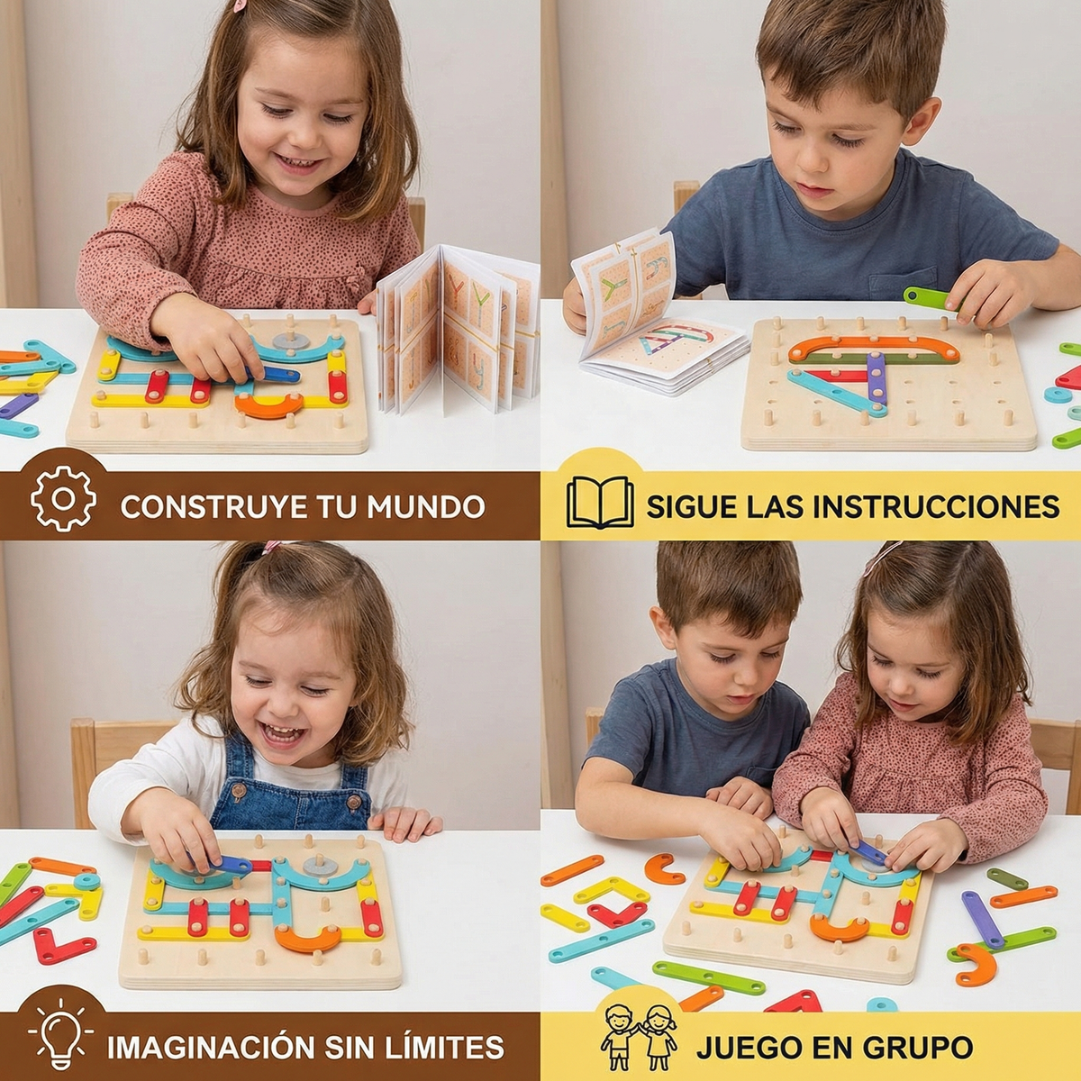 Puzzle de tablero de clavijas Montessori para niños | Juguete creativo de combinar formas con letras y números para el aprendizaje temprano